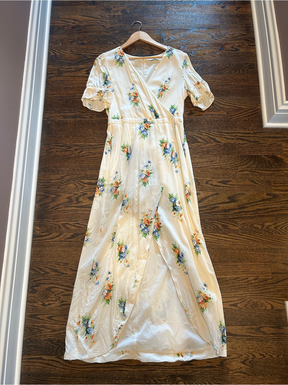 Madewell Cream Floral Wrap-Style Maxi Dress